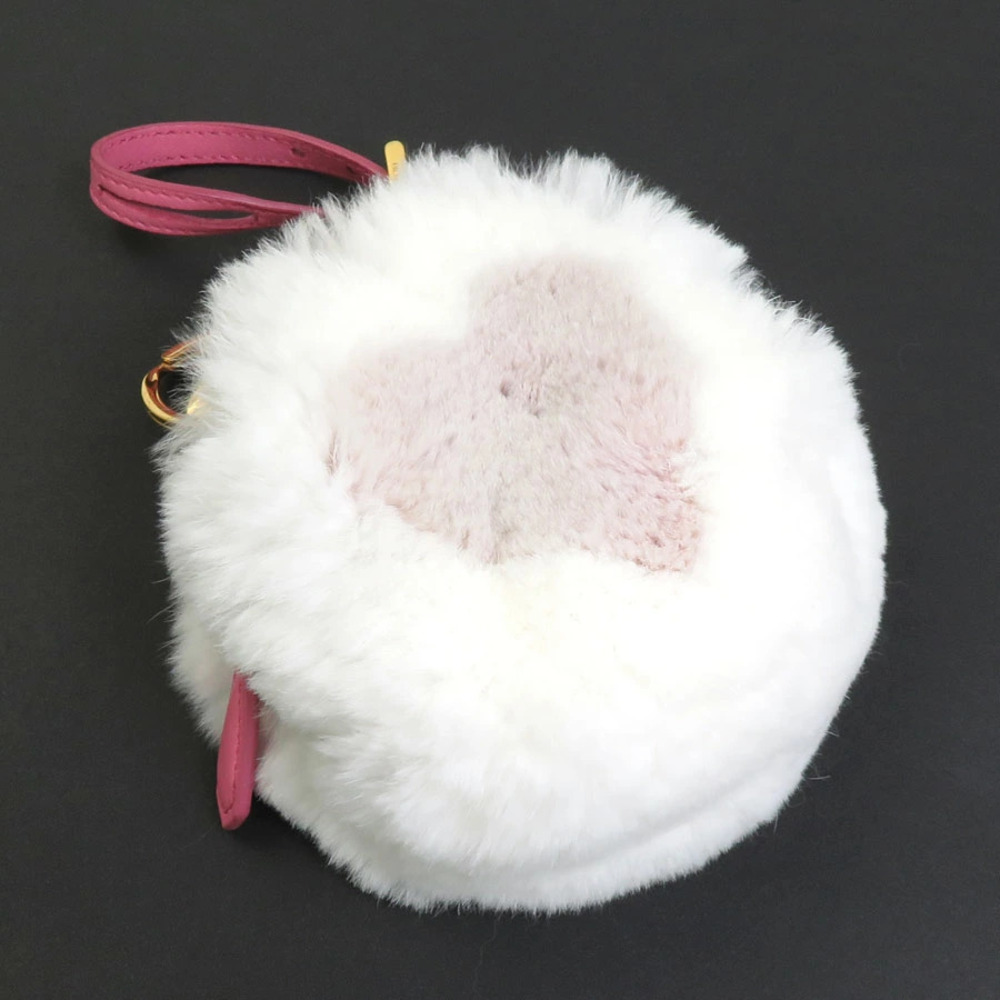 Prada Charm Pouch Clutch Fur Leather White Pink